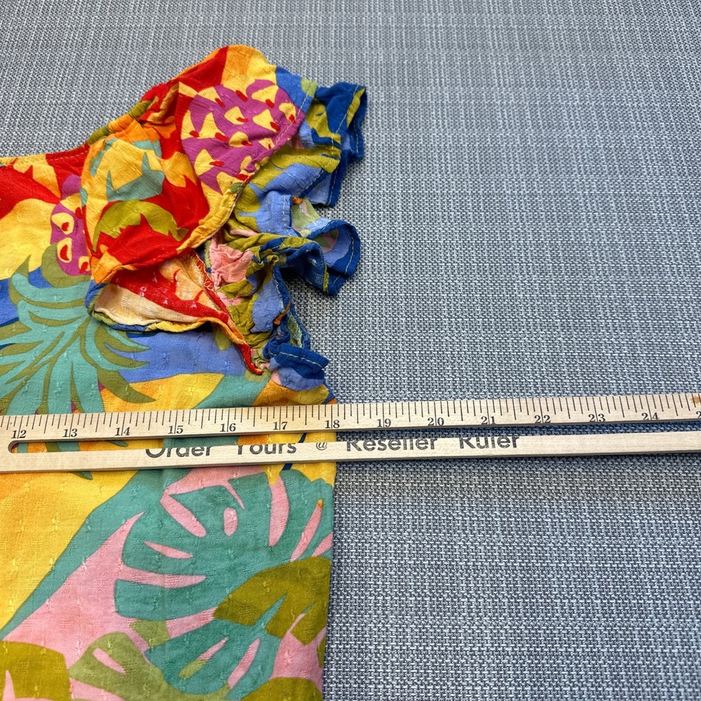 Artsy Christian Siriano Tropical Print Ruffle Sleeve Top Size Large Vacation - Picture 7 of 9
